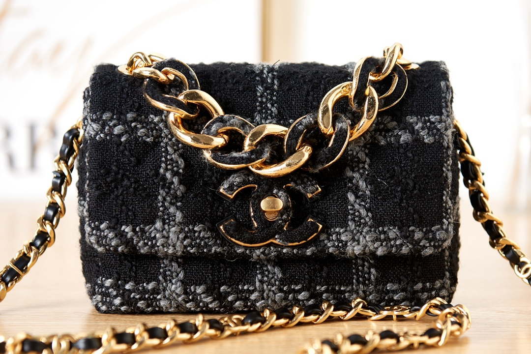 Chanel AS3611 Small Flap Bag Wool Tweed & Gold-Tone Metal Black - Default Title - View 2