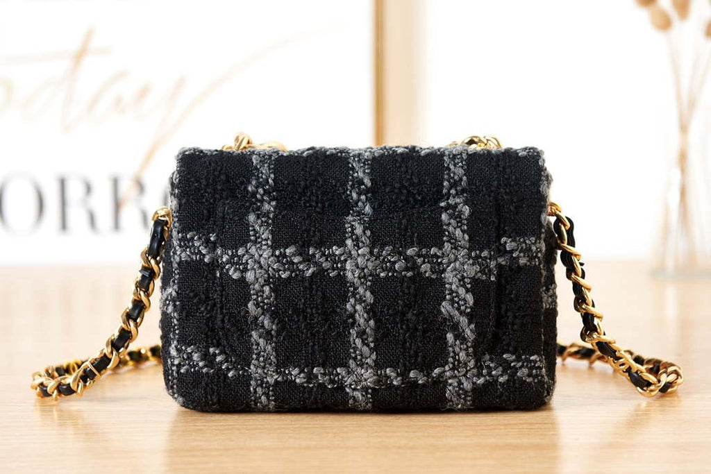 Chanel AS3611 Small Flap Bag Wool Tweed & Gold-Tone Metal Black