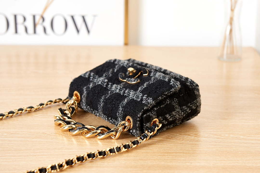 Chanel AS3611 Small Flap Bag Wool Tweed & Gold-Tone Metal Black - Default Title - View 5