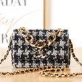 Chanel AS3611 Small Flap Bag Wool Tweed & Gold-Tone Metal Gray and Black - Default Title - View 1