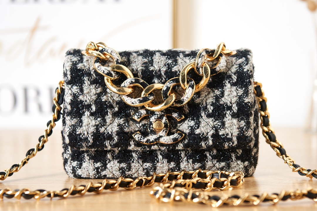 Chanel AS3611 Small Flap Bag Wool Tweed & Gold-Tone Metal Gray and Black - Default Title - View 2