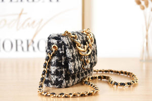 Chanel AS3611 Small Flap Bag Wool Tweed & Gold-Tone Metal Gray and Black - Default Title - View 3