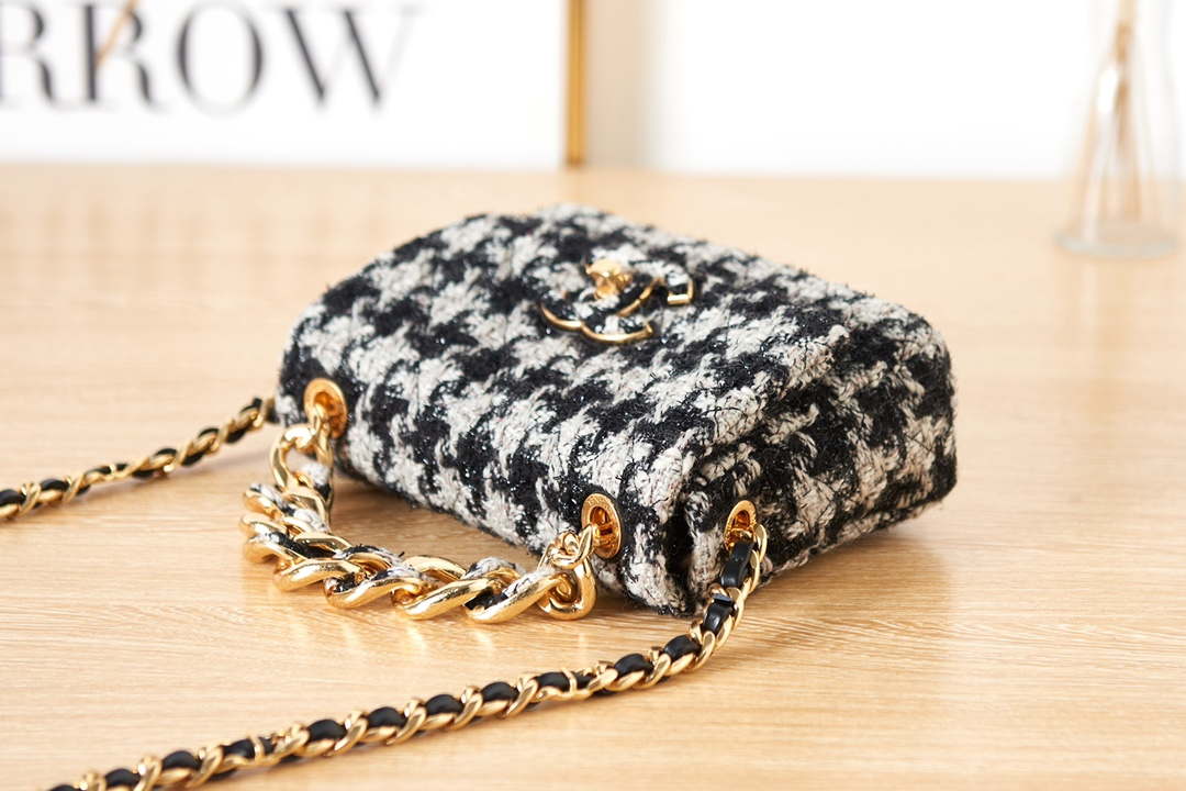 Chanel AS3611 Small Flap Bag Wool Tweed & Gold-Tone Metal Gray and Black - Default Title - View 5