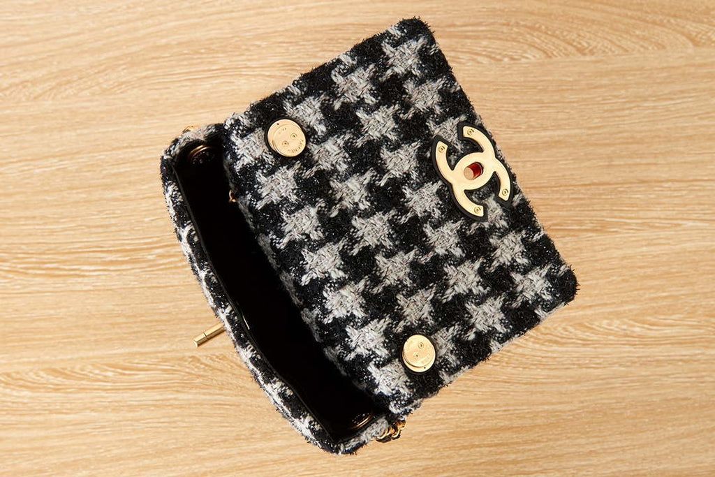 Chanel AS3611 Small Flap Bag Wool Tweed & Gold-Tone Metal Gray and Black