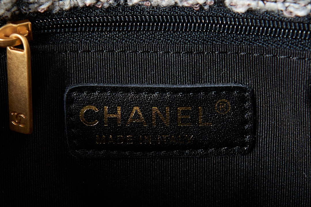Chanel AS3611 Small Flap Bag Wool Tweed & Gold-Tone Metal Gray and Black