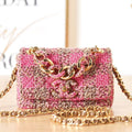 Chanel AS3611 Small Flap Bag Wool Tweed & Gold-Tone Metal Pink & Brown - Default Title - View 1