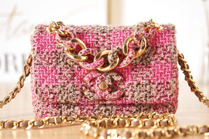 Chanel AS3611 Small Flap Bag Wool Tweed & Gold-Tone Metal Pink & Brown - Default Title - View 2