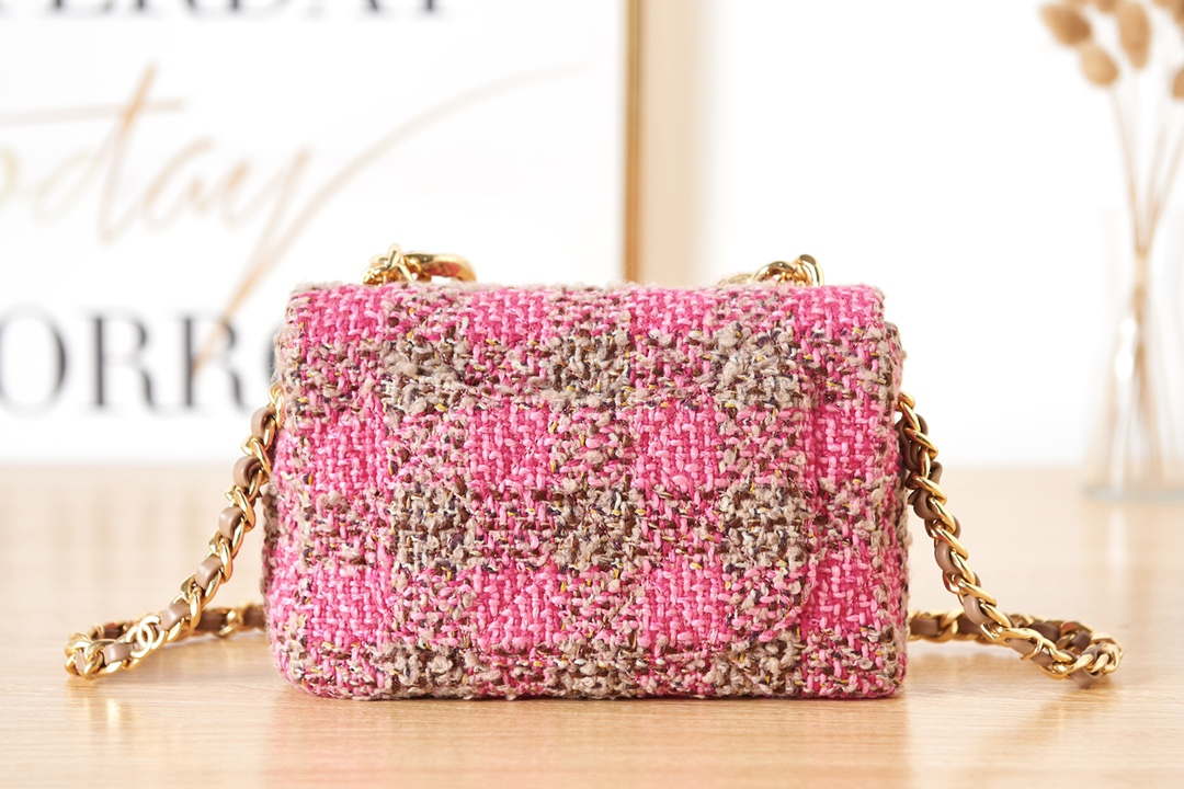 Chanel AS3611 Small Flap Bag Wool Tweed & Gold-Tone Metal Pink & Brown - Default Title - View 3