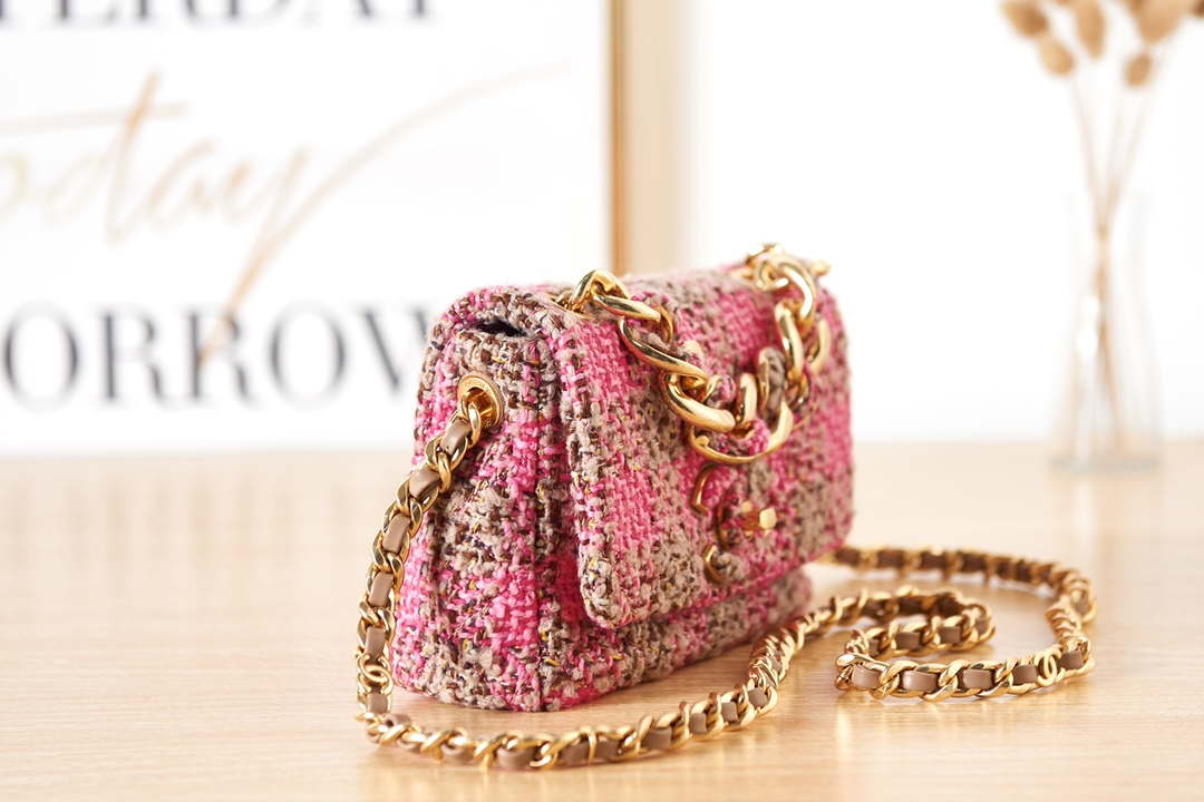 Chanel AS3611 Small Flap Bag Wool Tweed & Gold-Tone Metal Pink & Brown - Default Title - View 4