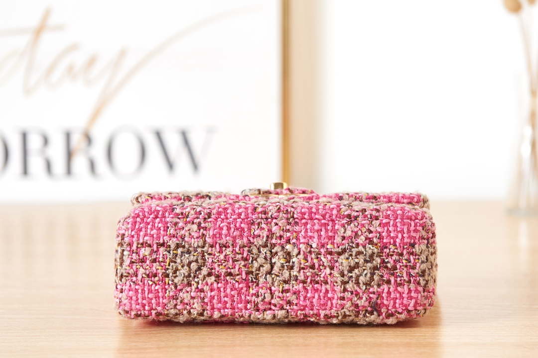 Chanel AS3611 Small Flap Bag Wool Tweed & Gold-Tone Metal Pink & Brown - Default Title - View 5