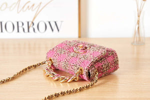 Chanel AS3611 Small Flap Bag Wool Tweed & Gold-Tone Metal Pink & Brown - Default Title - View 6