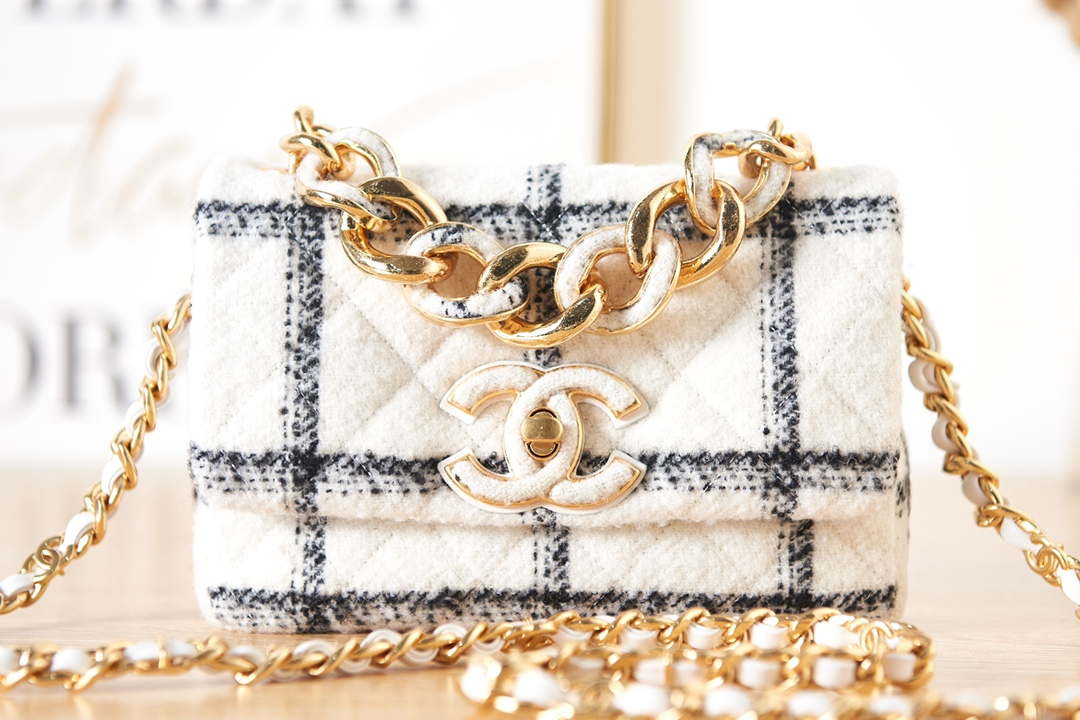 Chanel AS3611 Small Flap Bag Wool Tweed & Gold-Tone Metal White - Default Title - View 2
