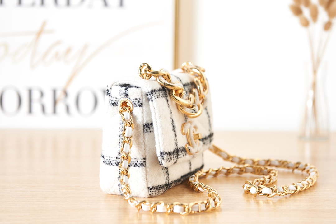 Chanel AS3611 Small Flap Bag Wool Tweed & Gold-Tone Metal White - Default Title - View 3