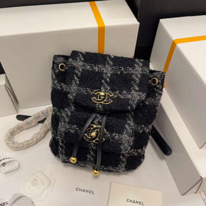 Chanel AS3615 Backpack Wool Tweed & Gold-Tone Metal Black & Gray - Default Title - View 1
