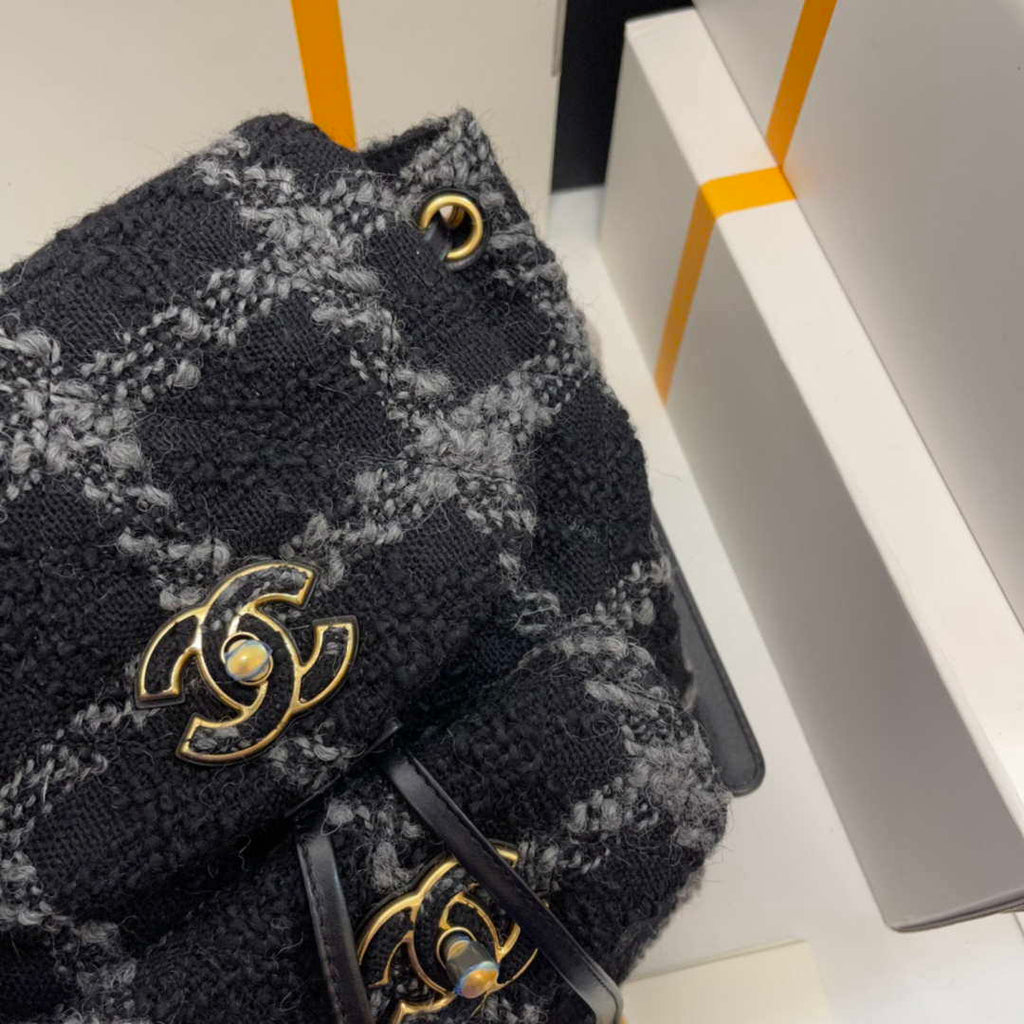 Chanel AS3615 Backpack Wool Tweed & Gold-Tone Metal Black & Gray