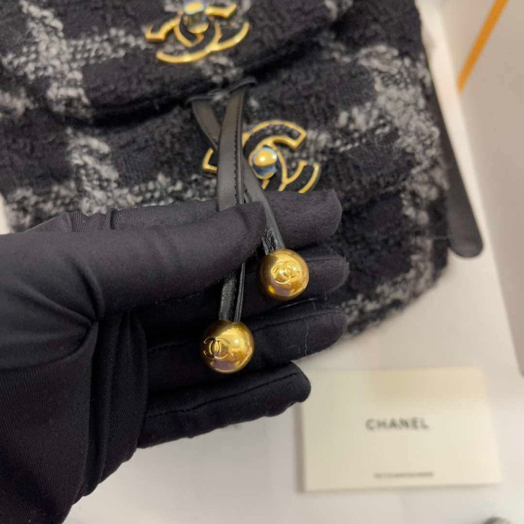 Chanel AS3615 Backpack Wool Tweed & Gold-Tone Metal Black & Gray