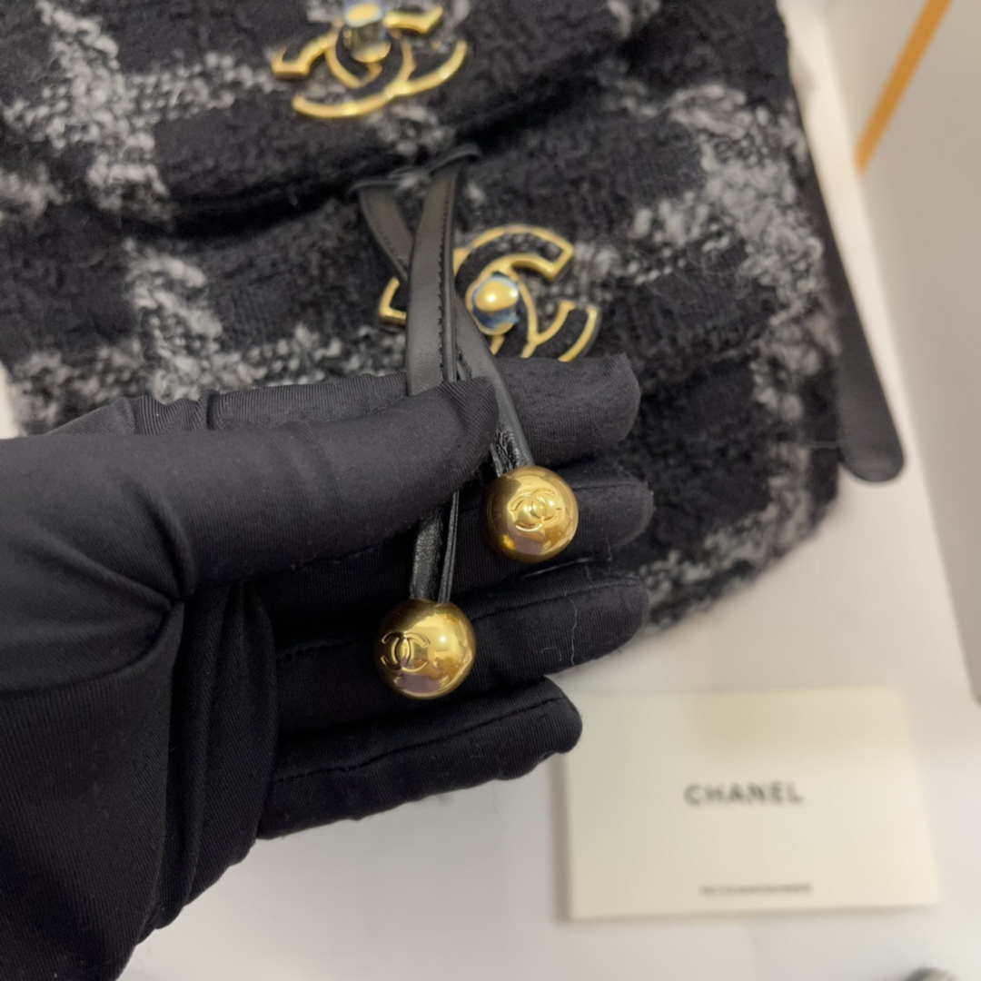 Chanel AS3615 Backpack Wool Tweed & Gold-Tone Metal Black & Gray