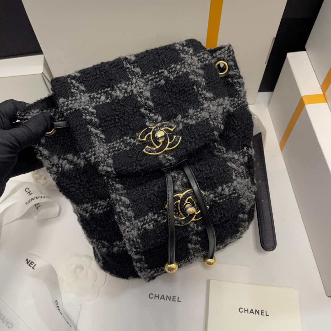 Chanel AS3615 Backpack Wool Tweed & Gold-Tone Metal Black & Gray - Default Title - View 9