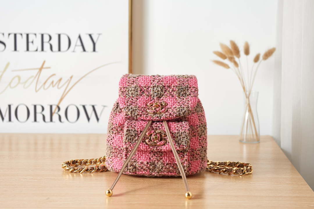 Chanel AS3615 Backpack Wool Tweed & Gold-Tone Metal Pink - Default Title - View 1