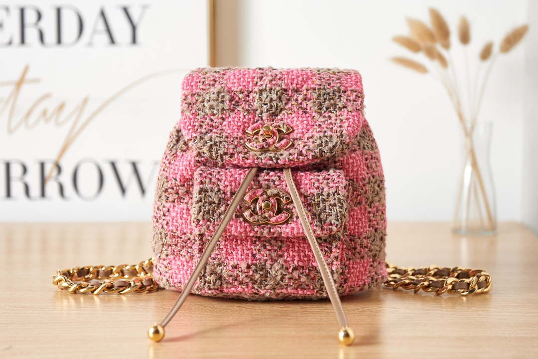 Chanel AS3615 Backpack Wool Tweed & Gold-Tone Metal Pink