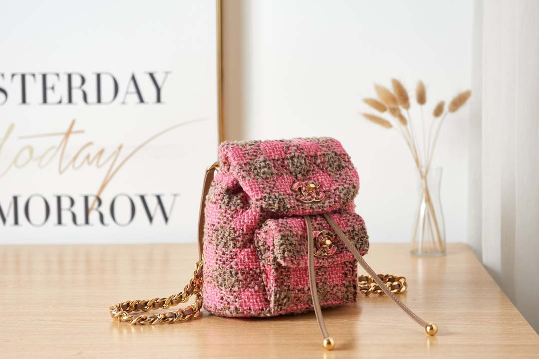 Chanel AS3615 Backpack Wool Tweed & Gold-Tone Metal Pink - Default Title - View 3