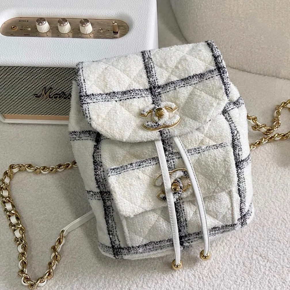 Chanel AS3615 Backpack Wool Tweed & Gold-Tone Metal Beige & Black - Default Title - View 1