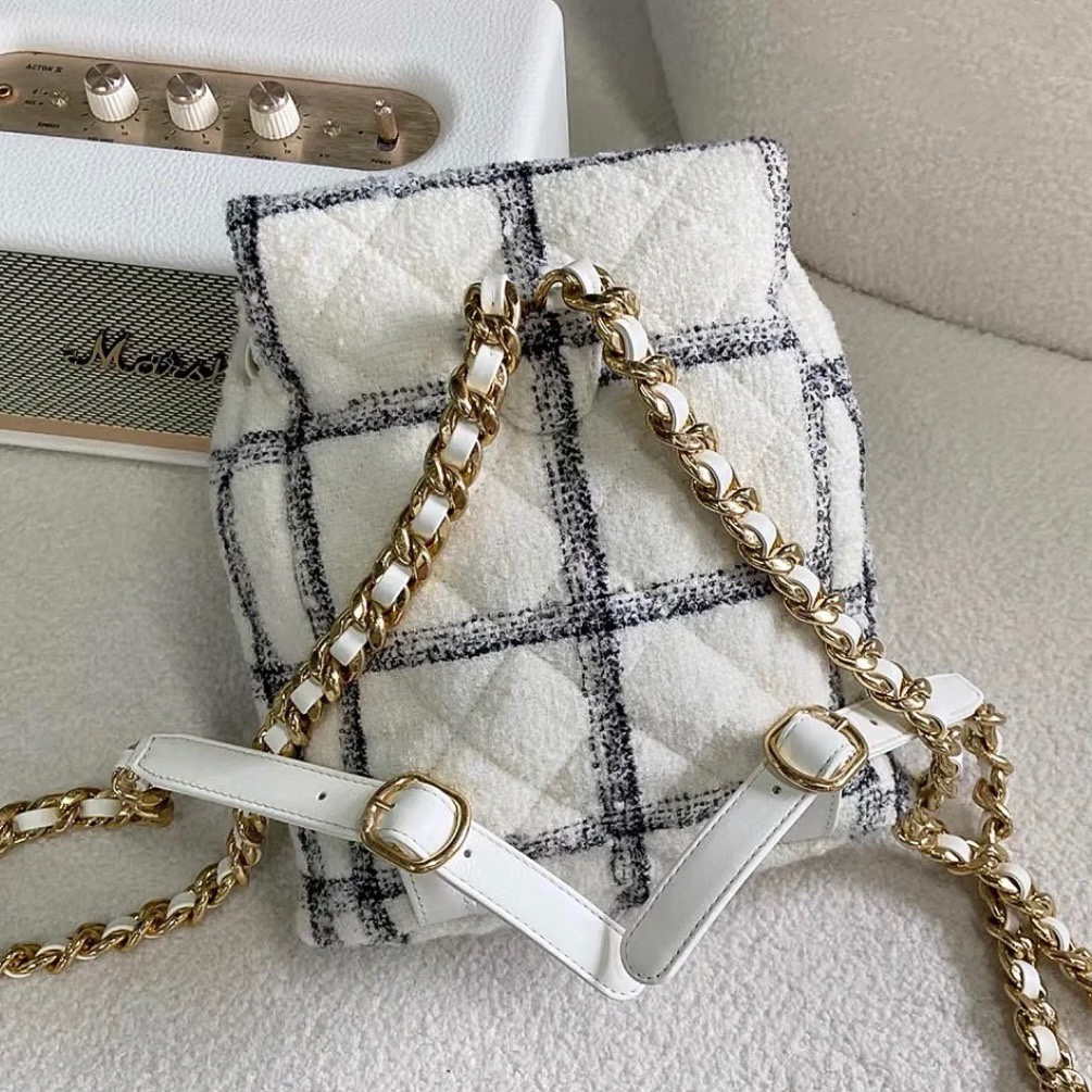 Chanel AS3615 Backpack Wool Tweed & Gold-Tone Metal Beige & Black - Default Title - View 2