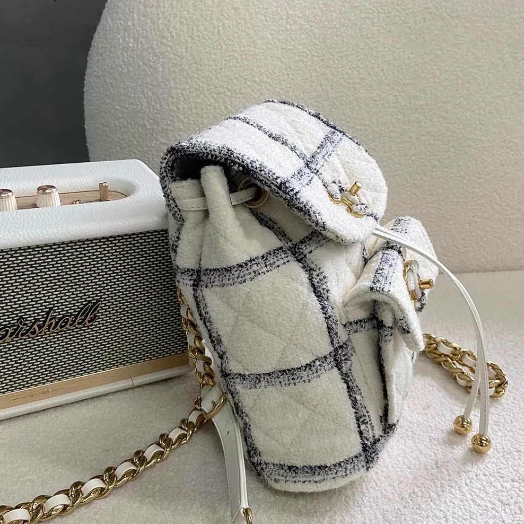Chanel AS3615 Backpack Wool Tweed & Gold-Tone Metal Beige & Black - Default Title - View 3