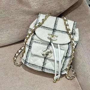 Chanel AS3615 Backpack Wool Tweed & Gold-Tone Metal Beige & Black - Default Title - View 5