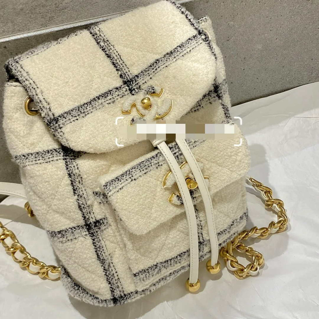 Chanel AS3615 Backpack Wool Tweed & Gold-Tone Metal Beige & Black
