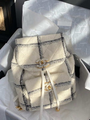 Chanel AS3615 Backpack Wool Tweed & Gold-Tone Metal Beige & Black - Default Title - View 8