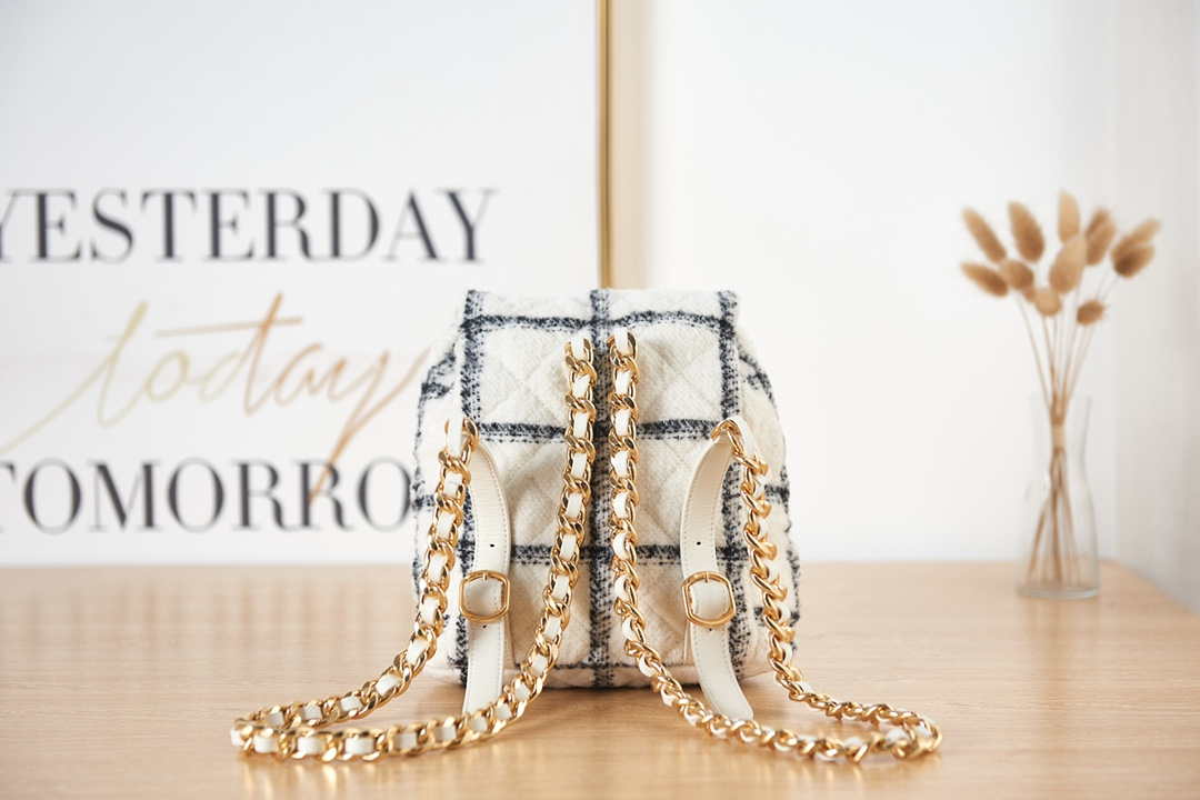 Chanel AS3615 Backpack Wool Tweed & Gold-Tone Metal Beige & Black