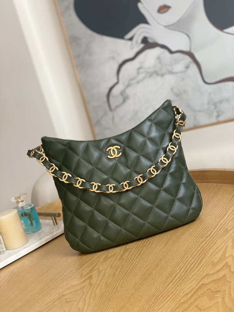 Chanel AS3631 2022 new hippie underarm Hobo bag Lambskin Dark Green - Default Title - View 1