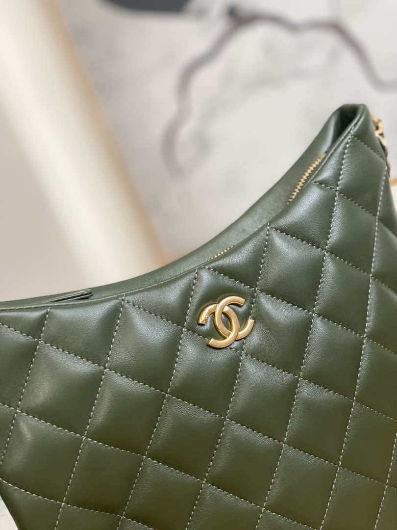 Chanel AS3631 2022 new hippie underarm Hobo bag Lambskin Dark Green