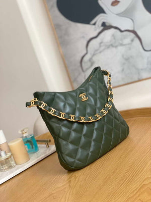 Chanel AS3631 2022 new hippie underarm Hobo bag Lambskin Dark Green - Default Title - View 4