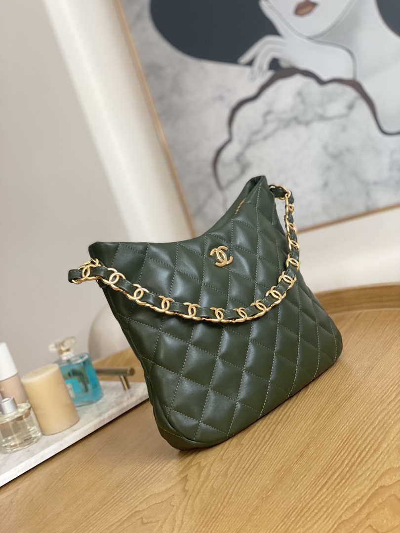 Chanel AS3631 2022 new hippie underarm Hobo bag Lambskin Dark Green