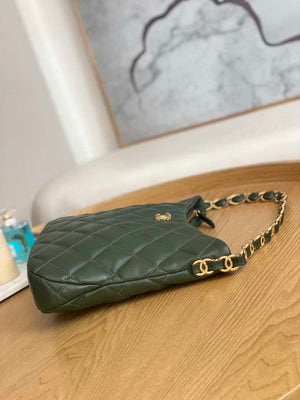 Chanel AS3631 2022 new hippie underarm Hobo bag Lambskin Dark Green - Default Title - View 5
