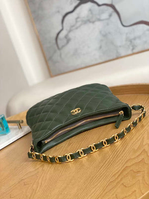 Chanel AS3631 2022 new hippie underarm Hobo bag Lambskin Dark Green - Default Title - View 6