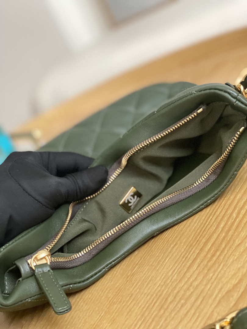 Chanel AS3631 2022 new hippie underarm Hobo bag Lambskin Dark Green - Default Title - View 8
