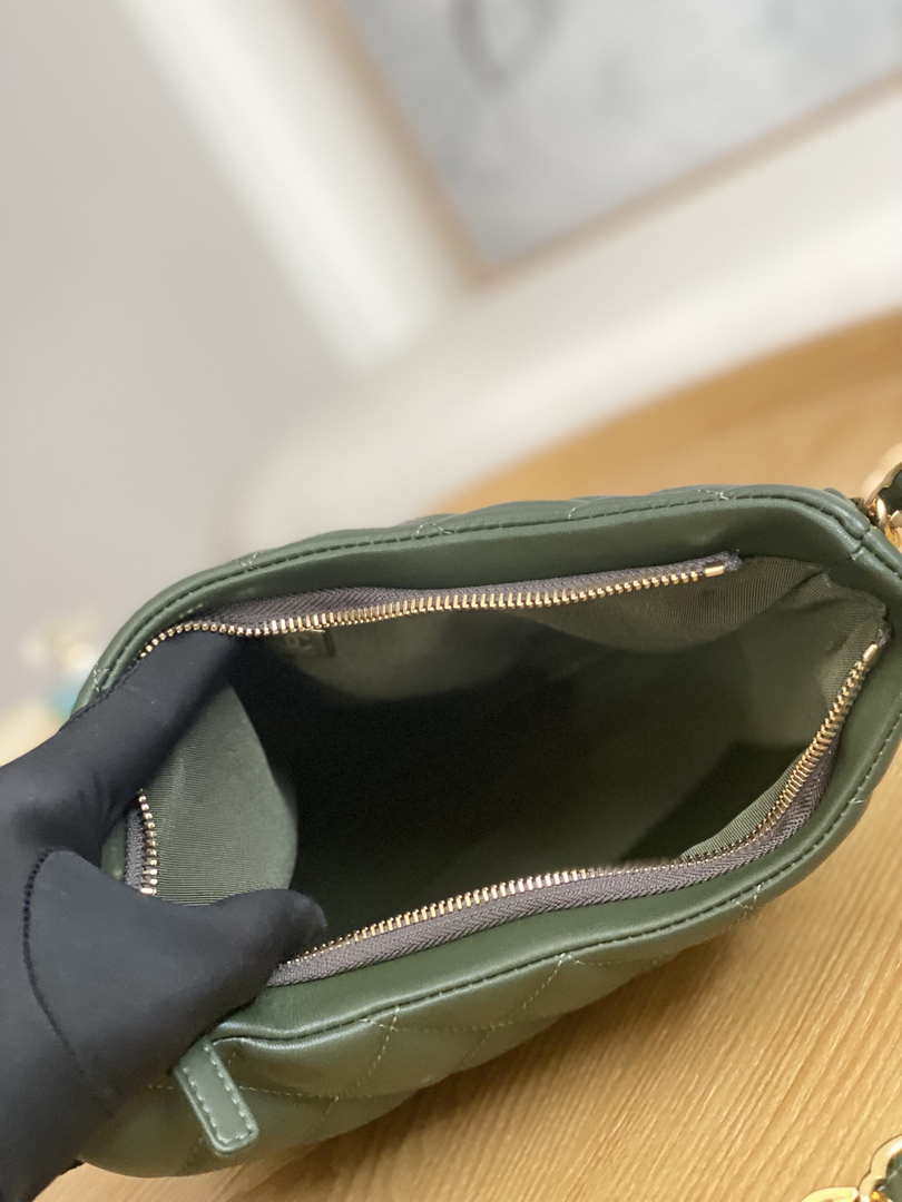 Chanel AS3631 2022 new hippie underarm Hobo bag Lambskin Dark Green