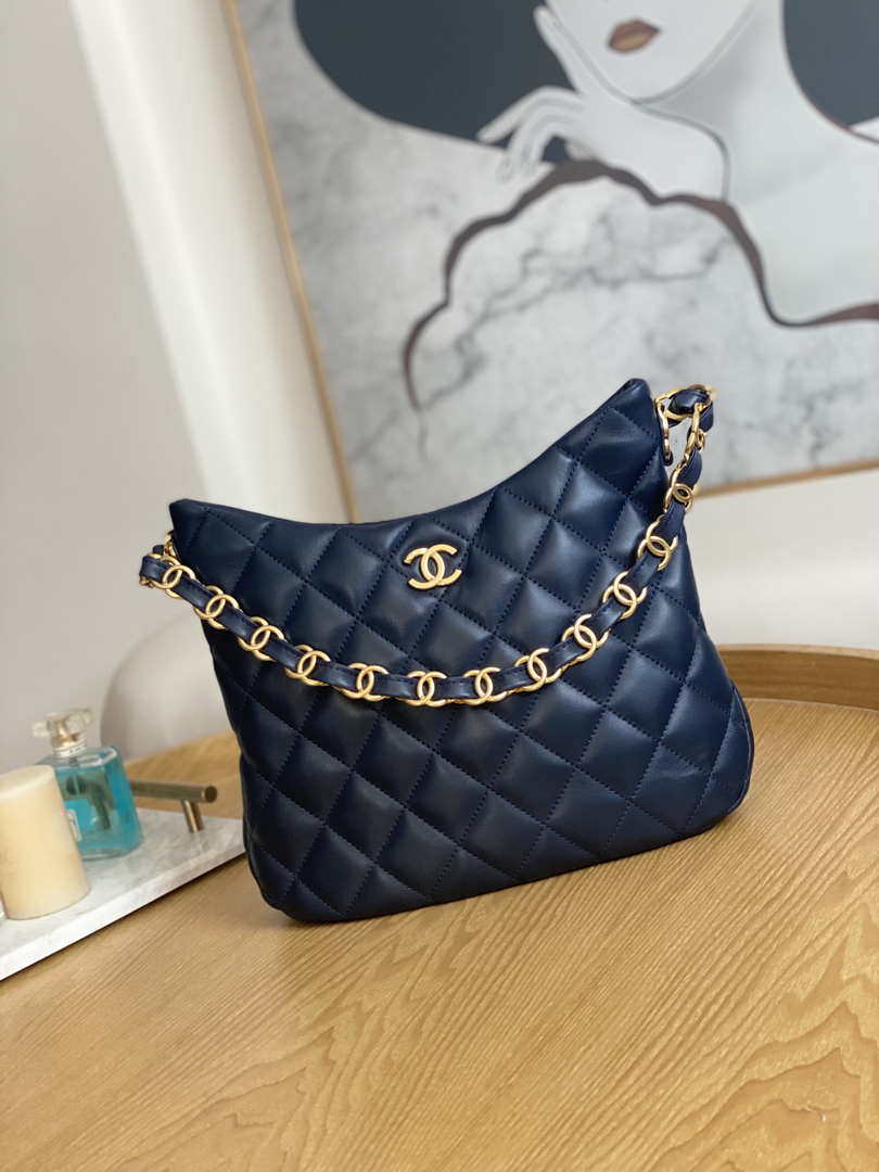 Chanel AS3631 2022 new hippie underarm Hobo bag Lambskin Navy blue - Default Title - View 1