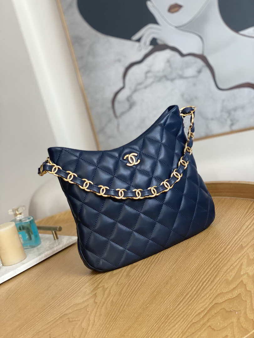 Chanel AS3631 2022 new hippie underarm Hobo bag Lambskin Navy blue - Default Title - View 3