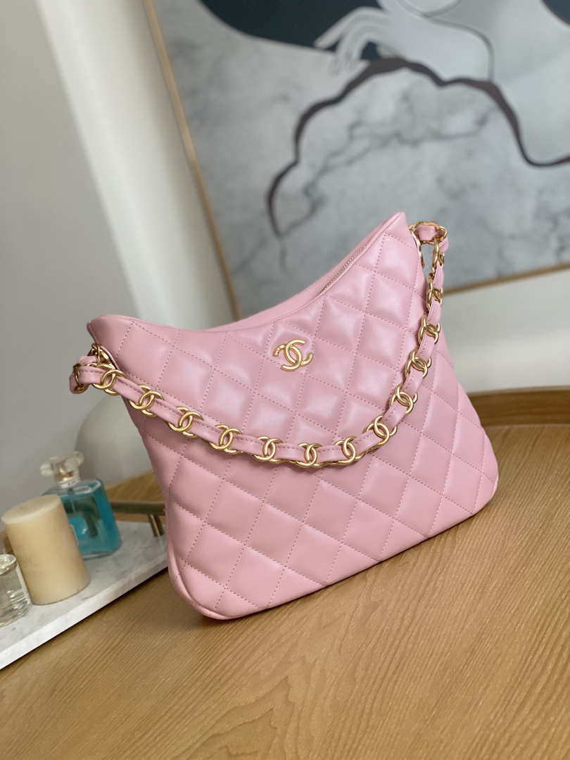 Chanel AS3631 2022 new hippie underarm Hobo bag Lambskin Pink