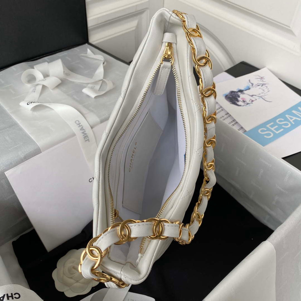 Chanel AS3631 Large Hobo bag Lambskin White