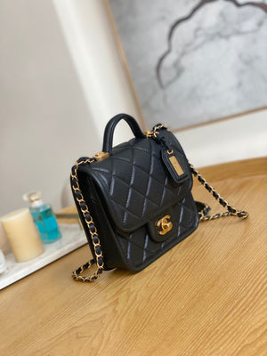 Chanel AS3652 Small Flap Bag with Top Handle Calfskin & Gold-Tone Metal Black - Default Title - View 3