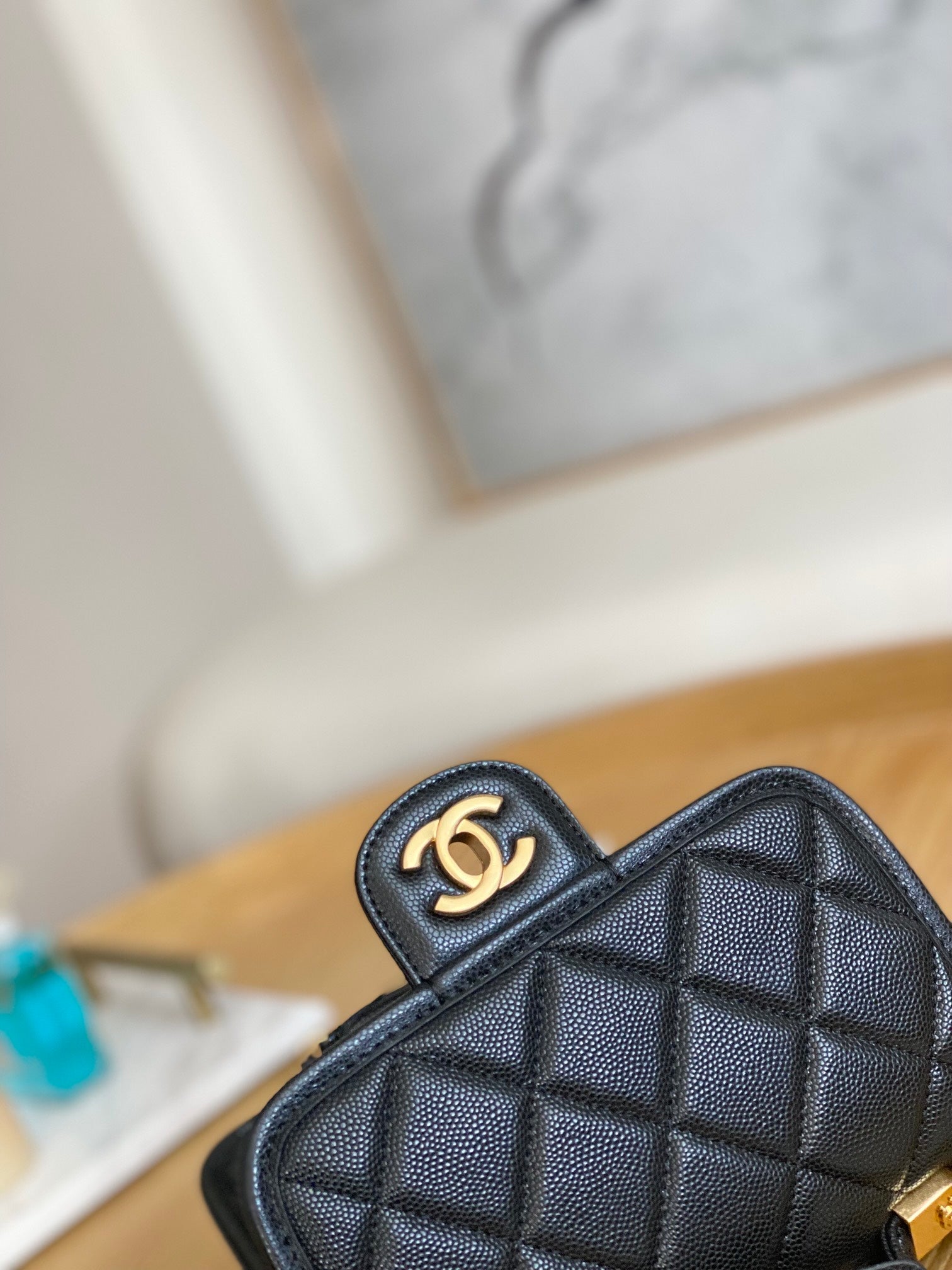 Chanel AS3652 Small Flap Bag with Top Handle Calfskin & Gold-Tone Metal Black - Default Title - View 4