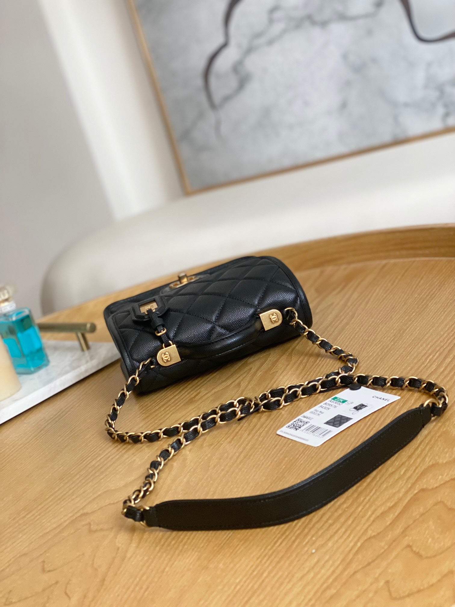 Chanel AS3652 Small Flap Bag with Top Handle Calfskin & Gold-Tone Metal Black - Default Title - View 5