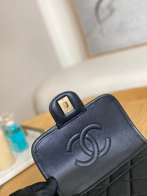 Chanel AS3652 Small Flap Bag with Top Handle Calfskin & Gold-Tone Metal Black - Default Title - View 7