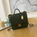 Chanel AS3652 Small Flap Bag with Top Handle Calfskin & Gold-Tone Metal Dark Green - Default Title - View 1