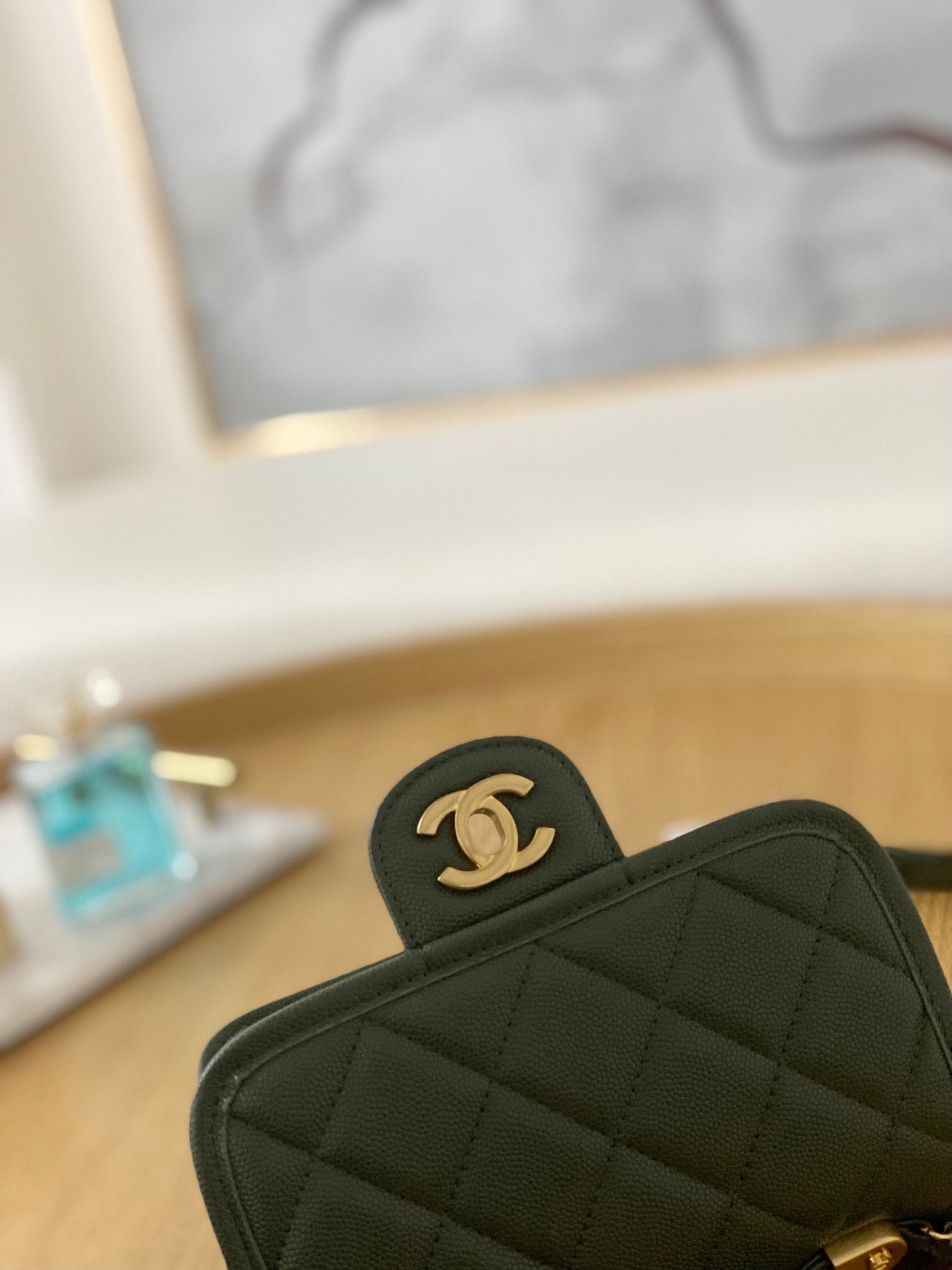 Chanel AS3652 Small Flap Bag with Top Handle Calfskin & Gold-Tone Metal Dark Green - Default Title - View 4